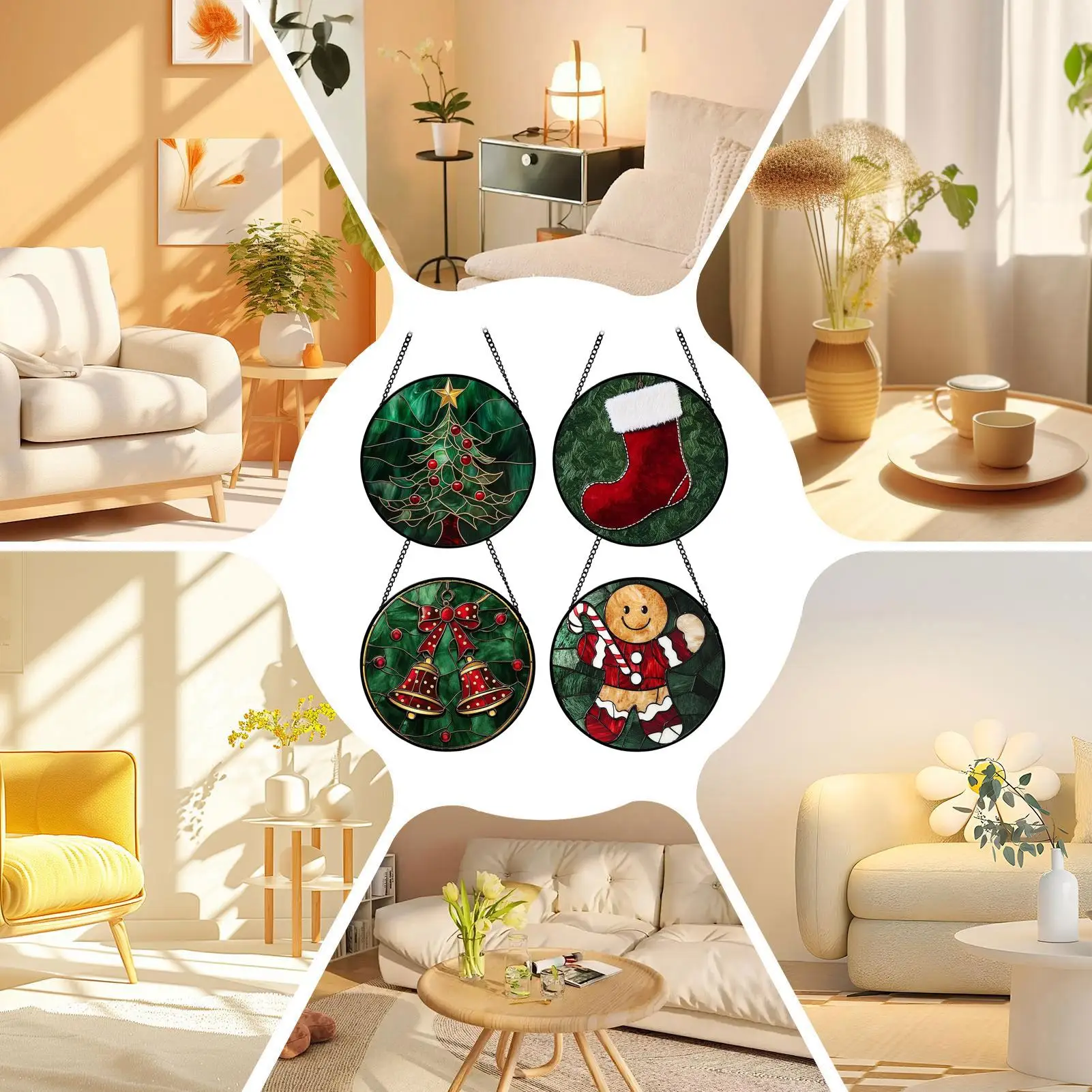 Christmas Light Catchers 4 Pieces Acrylic Art Craft Ornaments Stained Glass Sun Catcher For Women Dad Mom Home Farmhouse Indoor
