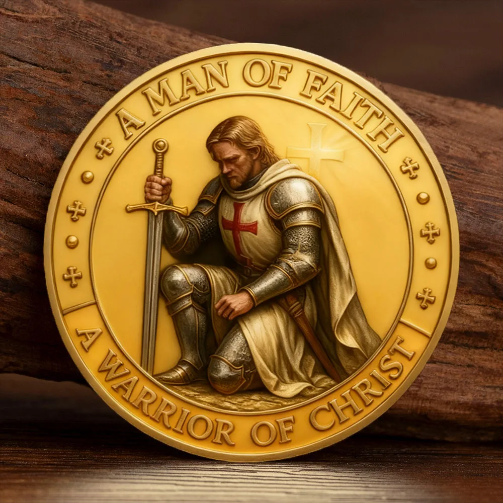عملة تذكارية مطلية بالذهب لرجل الإيمان مجموعة محارب المسيح لتزيين المنزل