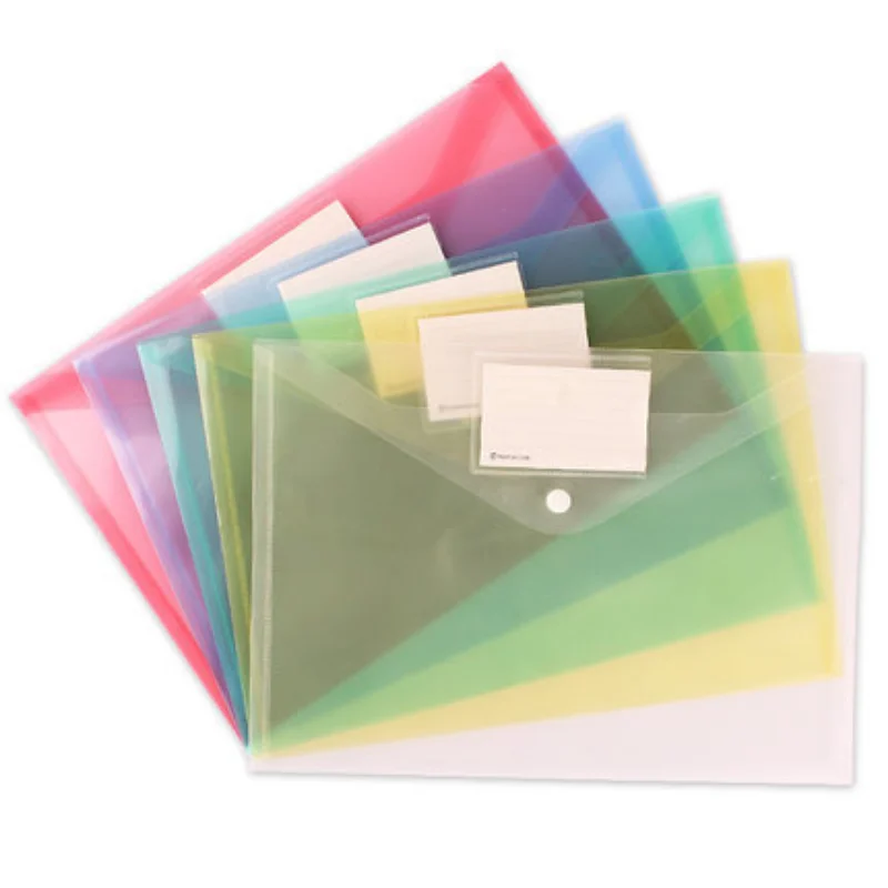 5PCS A4 Poly Envelope Folder with Snap Button Clear Waterproof Plastic Document Protector for School Home Office Organization