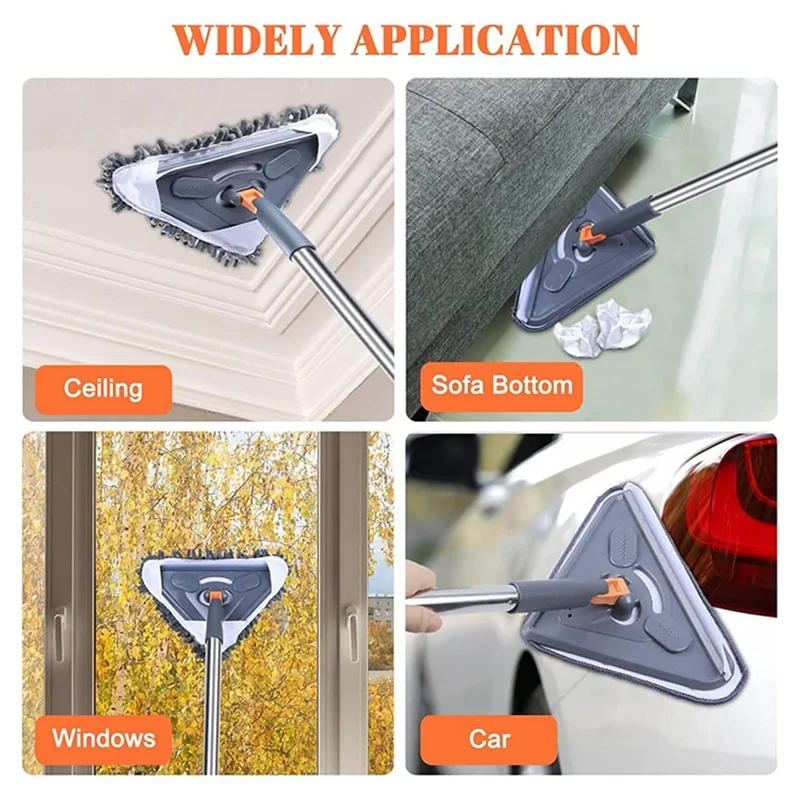 AB46-Scopa da parete regolabile per aspirapolvere asciutto e bagnato con manico lungo 360 °   Mop per la pulizia delle pareti in microfibra a triangolo rotante