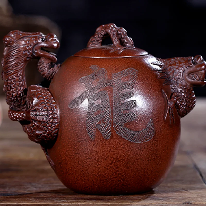 300ML Chinese Yixing Zisha Clay Teapot Handmade Dragon Statue Kung Fu Tea Pot