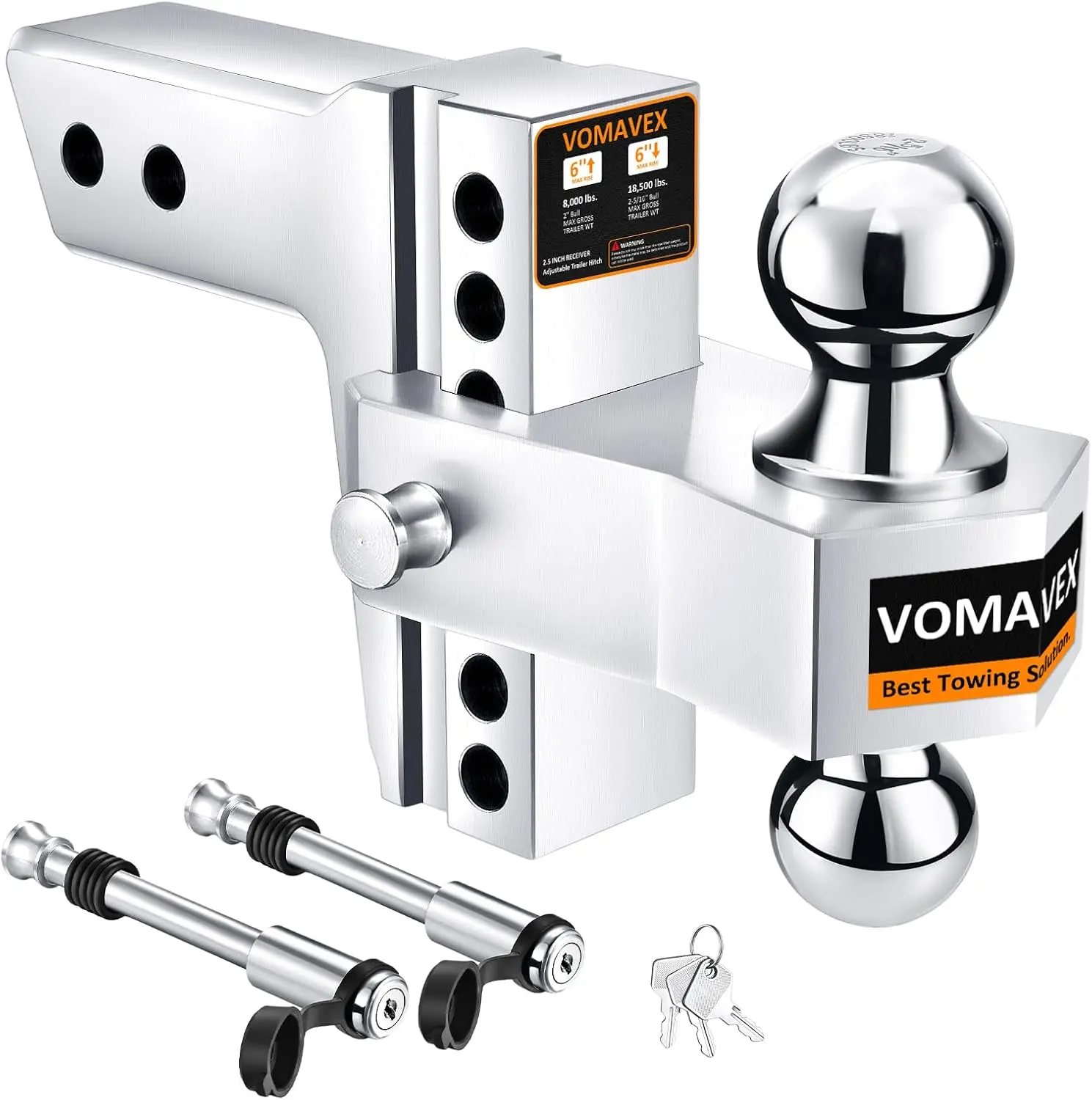 

Регулируемая сцепка прицепа, приемник 2,5 дюйма, падение/подъемность 6 футов, буксирные шарики 2 и 2–5/16 дюйма, 18500 GTW, серебристый