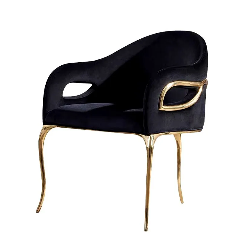 

Light luxury pure copper household dining chair, high bar chair, makeup, single flannel backrest leisure chair