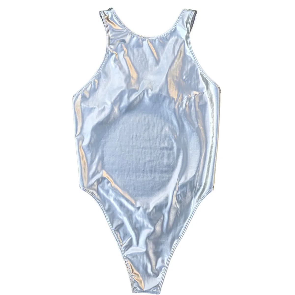 Women Swimwear Shiny Metallic High Cut swimming Cutout Glossy Leotard Stage Cosplay Gym Swim Glossy T-Back Cutout Back Bodysuit