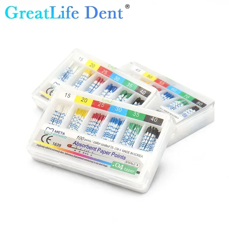 GreatLife Dent 200pcs/box Tips Taper 0.2/0.4/0.6 Size 15/20/25/30/35/40 Dental Root Moisture Absorbent Paper Points With Scale