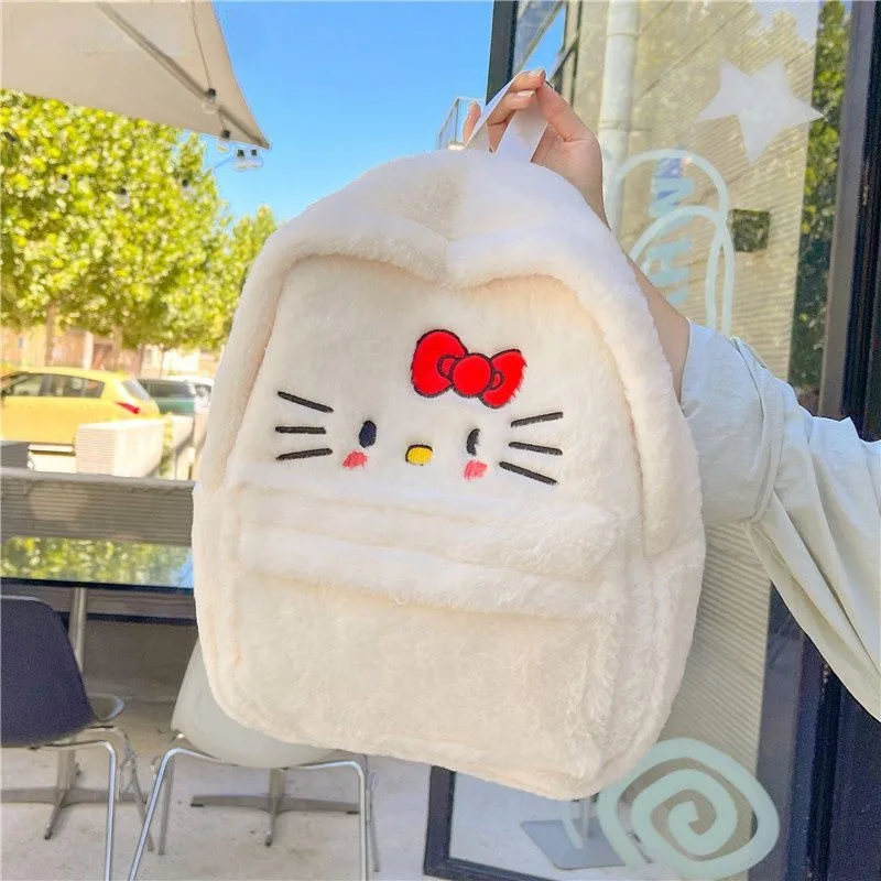 

MBTI Hello Kitty Womens Backpack Cute Plush Fluffy Cartoon College Style Fashion Backpacks Casual Kawaii Popular New Female Bag