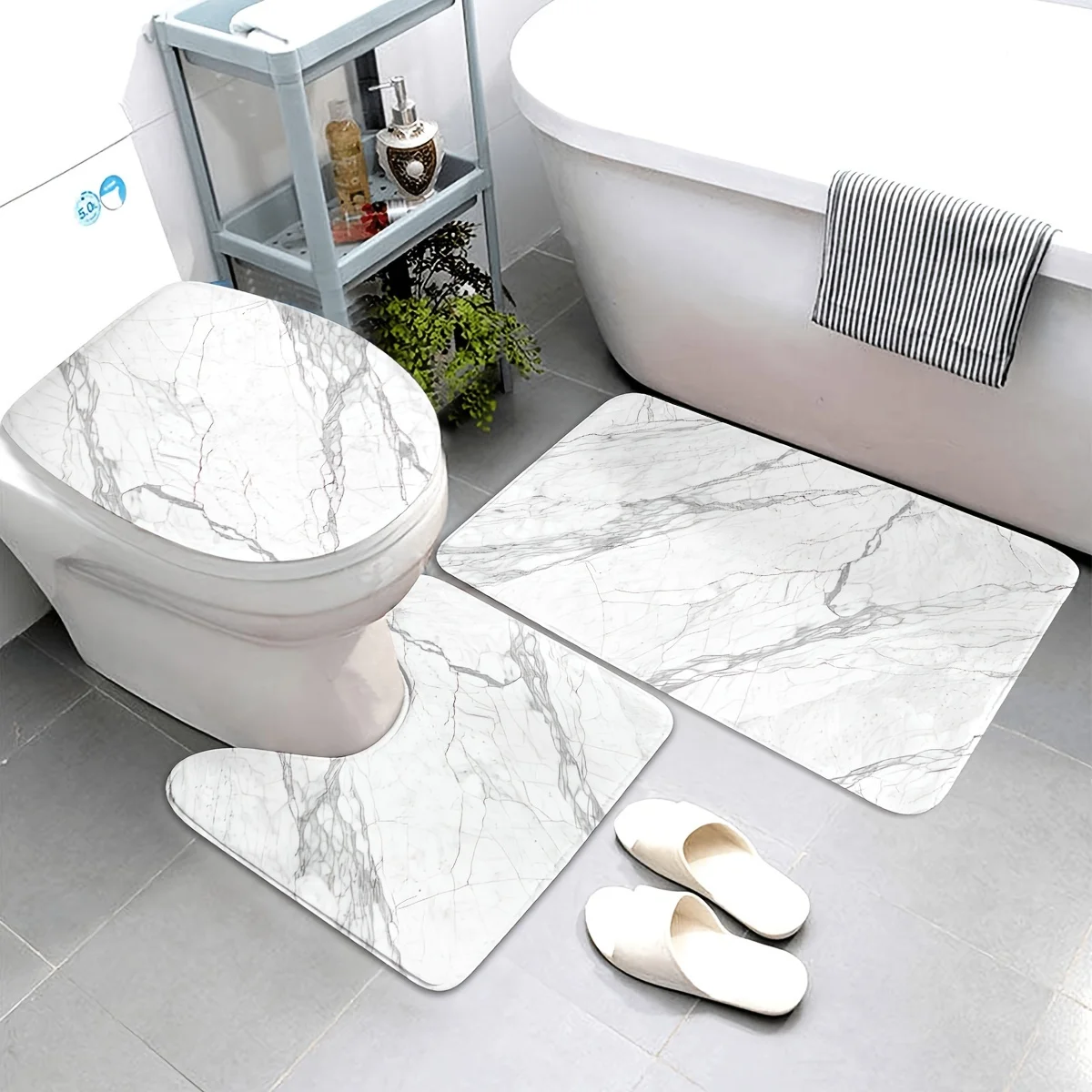 Luxury Marble Printed Bath Mat Set White Bathroom Rug for Master Bath Home Decor Accessories Gift