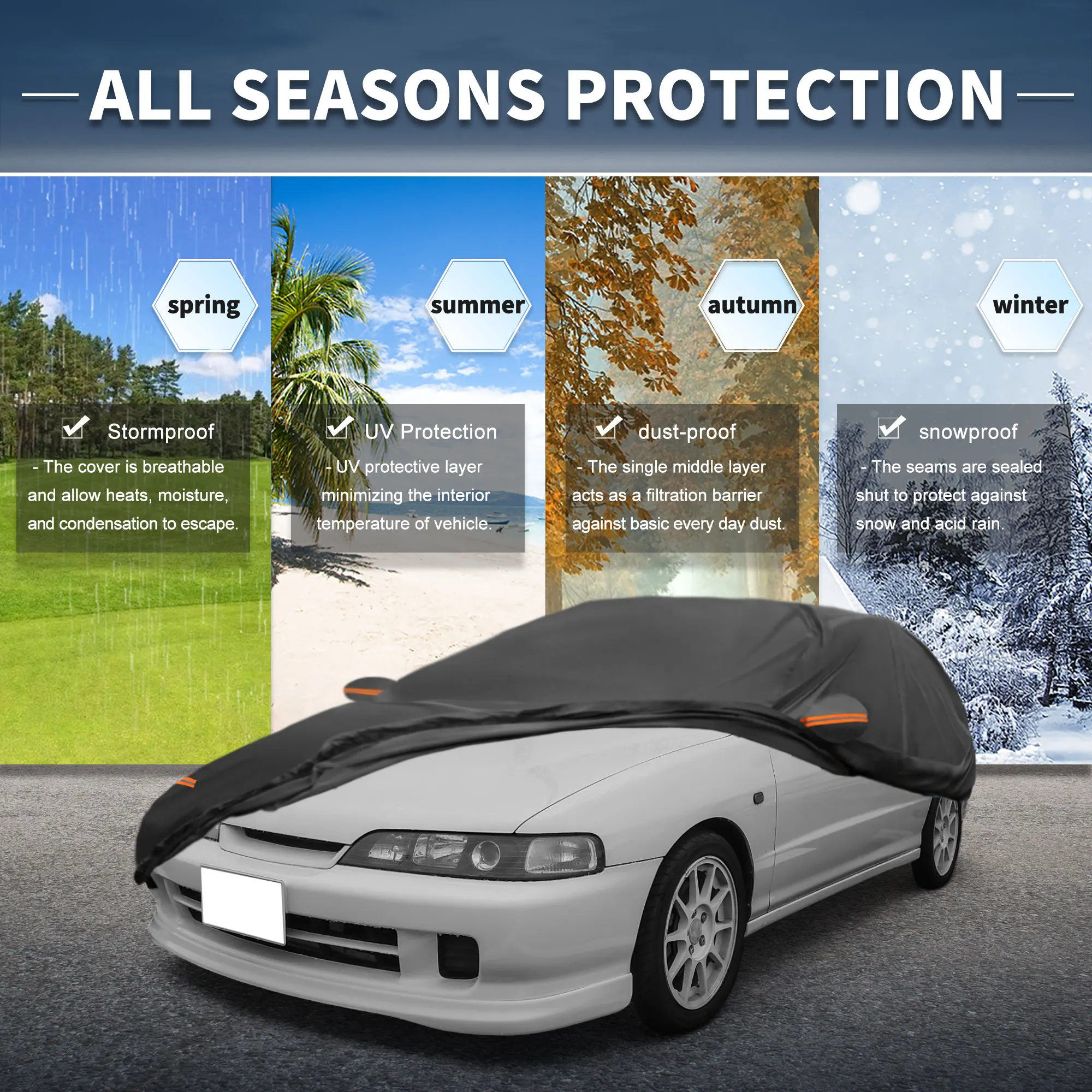 

Чехол для автомобиля Uxcell, водонепроницаемый, для защиты от солнца, дождя, снега и града, с молнией на левой боковой двери, 210D-Pu, для Acura Integra