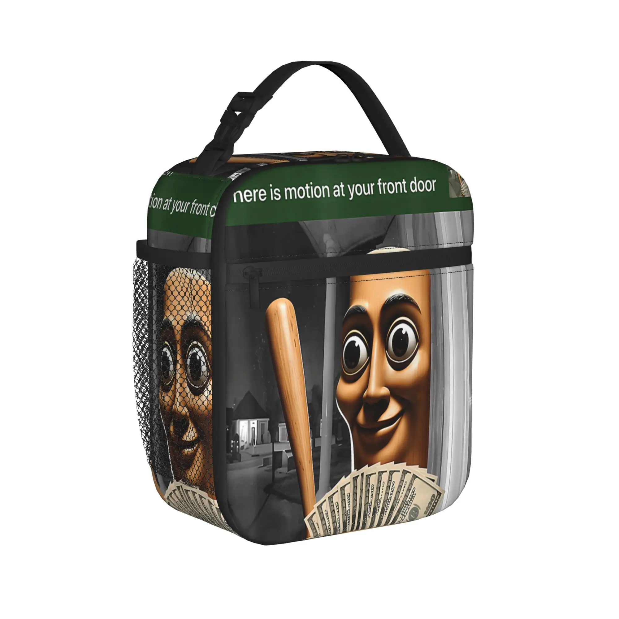 There is Motion At Your Front Door Tung Tung Tung Sahur Meme Lunch Bag Picnic Print Cooler Bag Cute Waterproof Tote Food Bags