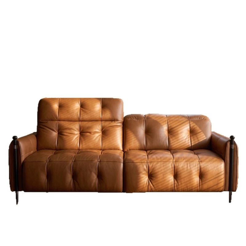 Medieval brown sofa, retro leather sofa, adjustable backrest
