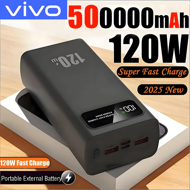 

Внешний аккумулятор VIVO 500000 мАч с высокой емкостью, 120 Вт, сверхбыстрая зарядка, цифровой дисплей, для iPhone, Samsung, Huawei