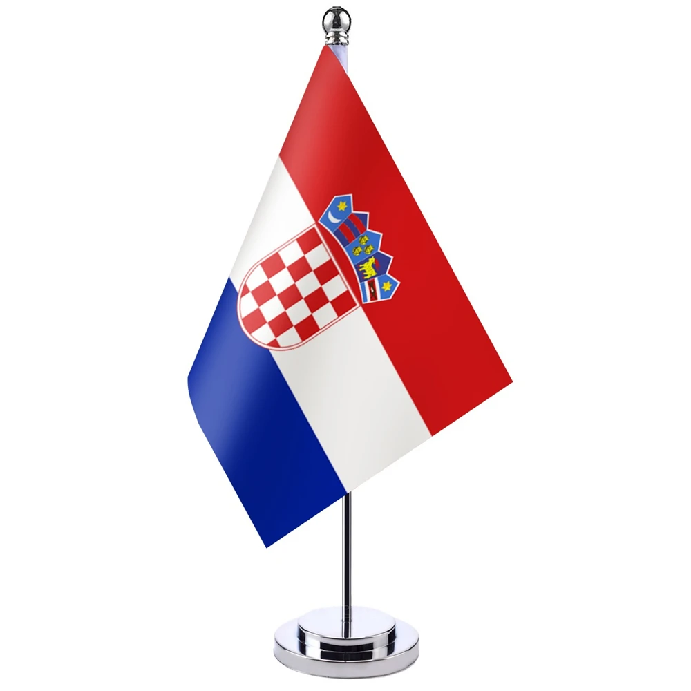 

14x21cm Office Desk Flag Of Croatia Banner Boardroom Table Stand Pole The Croatian National Flag Set Meeting Room Decor