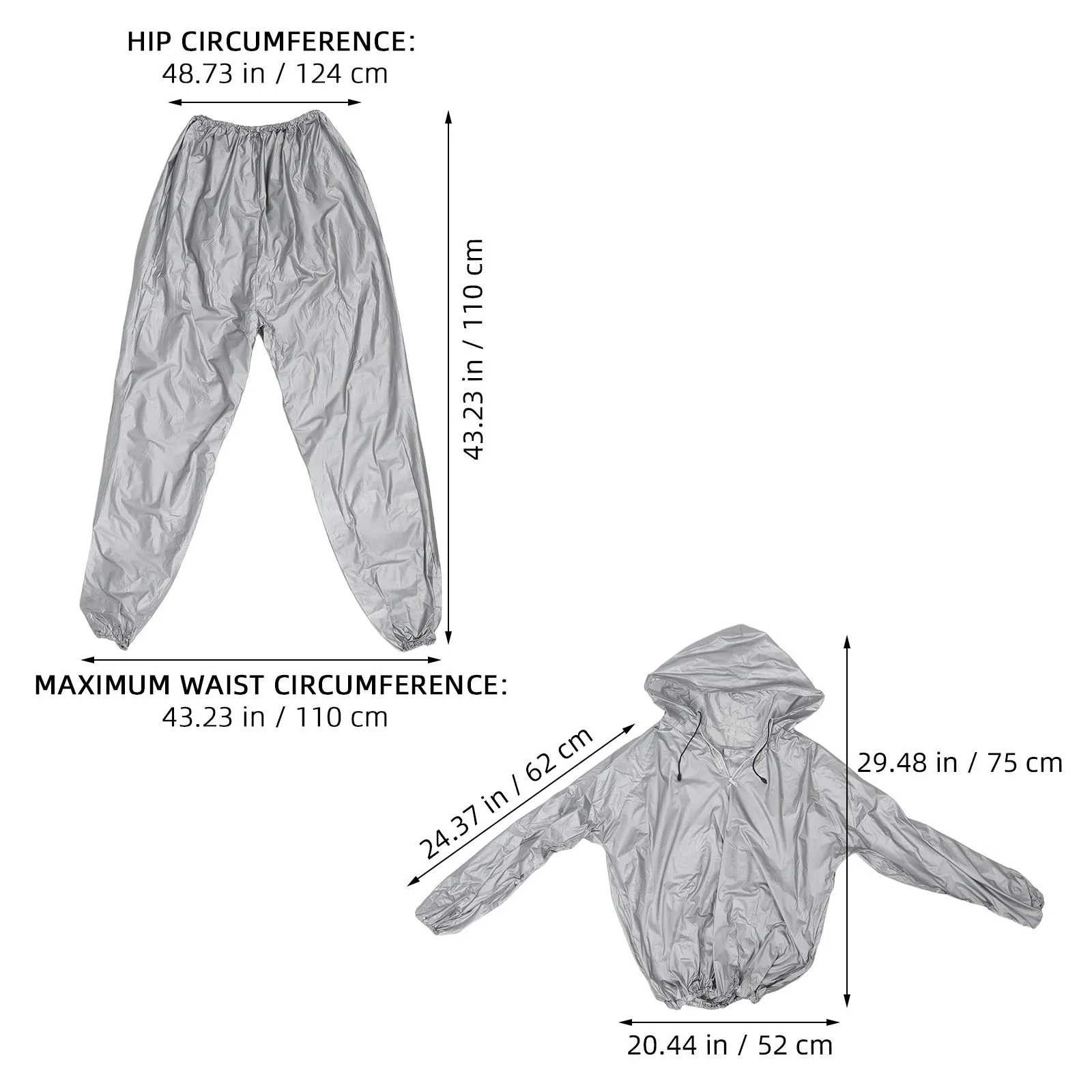 Sauna Sweat Suit Silver Xl Hooded Zipper PVC Full Body Fitness Exercise Gym Workout Suit Top Pants Men Women Boxing Running