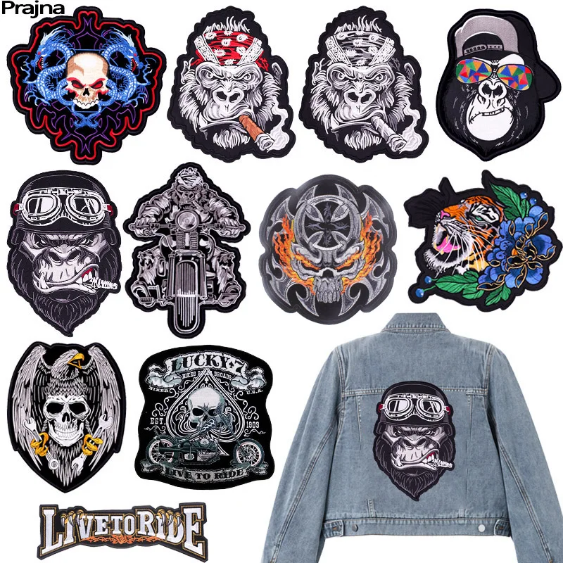 Monkey Patch Large Back Iron On Embroidered Patches For Clothing Motorcycle Suit Biker Sew Patch Punk Patches On Clothes Jacket