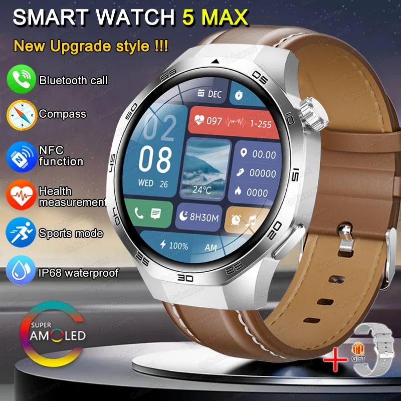 2025 New For Huawei Xiaomi GT5Pro Smart Watch Men NFC GPS Tracker Sapphire AMOLED Screen Heart Rate Bluetooth Call SmartWatch