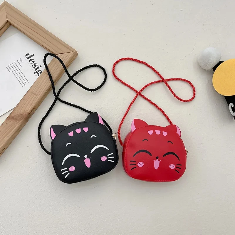 Mini bolso de mensajero de PU para niños, monedero de moda para niños, bolsos cruzados de hombro para niñas dulces, lindo gatito y gato