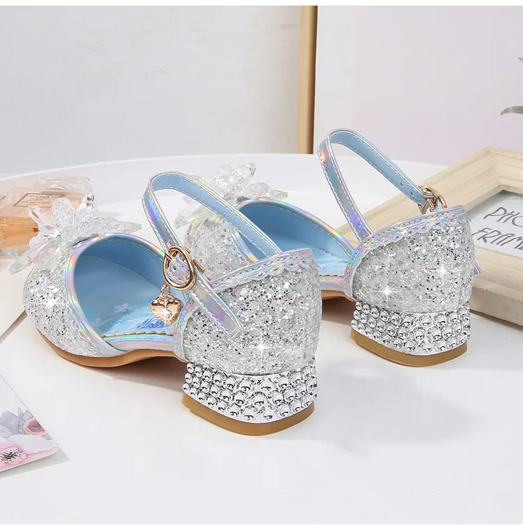 Disney-Chaussures de princesse à talons hauts pour enfants, sandales d\'été pour petites filles, chaussures en cristal pour bébé, nouveau