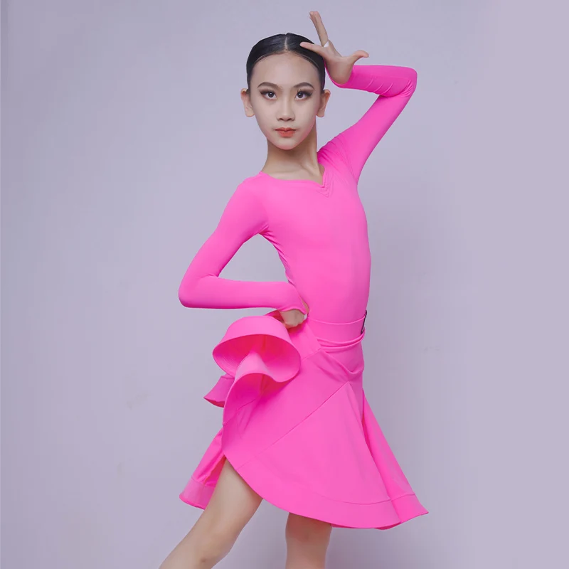 

New 4 Colors Latin Dance Competition Dress Girls ChaCha Tango Samba Dancing Clothes Performance Outfit Tops Skirt Sets VDB7302