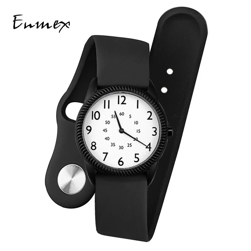 

2023 Enmex creative style silicone band wristwatch number special design simple brief casual quartz men watch