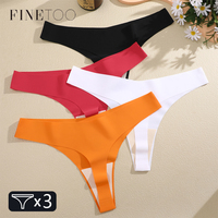 FINETOO 3PCS Women Ice Silk Seamless Underpants Panties Sexy V-Waist Sport Thongs Low Rise 10 Soild Colours Breathable G-string