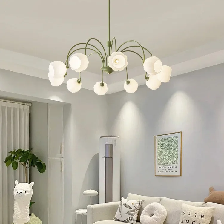 GHJUYIOL French Cream Style Living Room Pendant Light Retro Flower American Restaurant Light Bedroom Ceiling Light