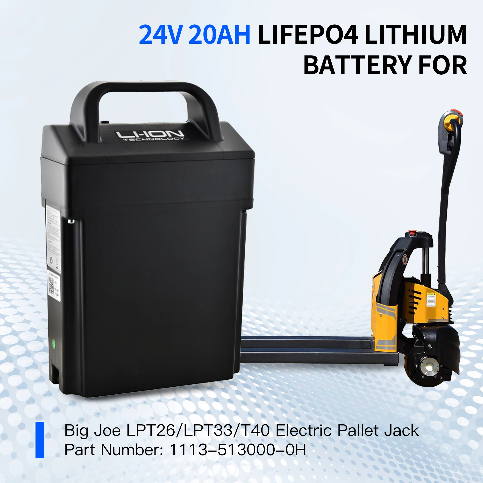 

Черная LiFePO4 батарея 24В 20Ач для электрических паллетных тележек Big Joe LPT26, LPT33, T40