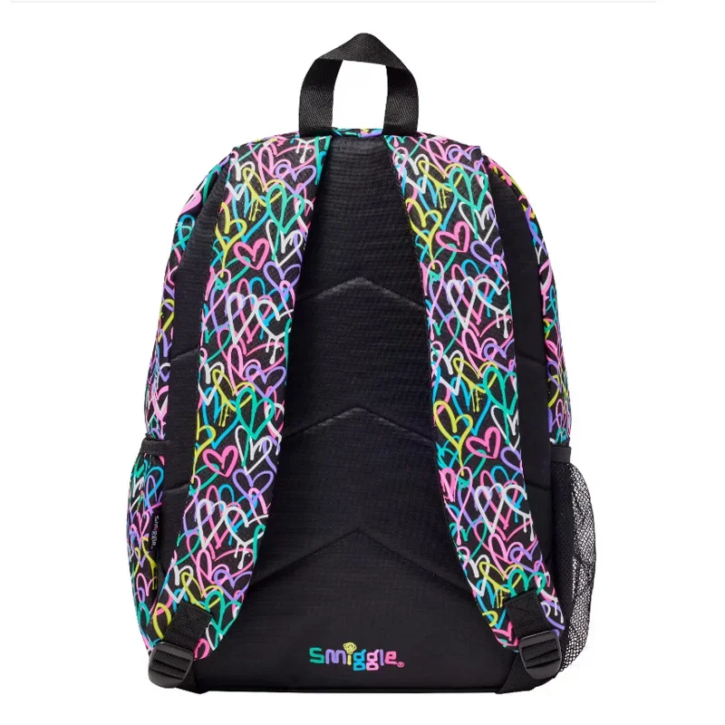 Smiggle-mochila australiana para estudiantes, morral de gran capacidad con botella de agua, grafiti de color negro, regalo para estudiantes, 2024