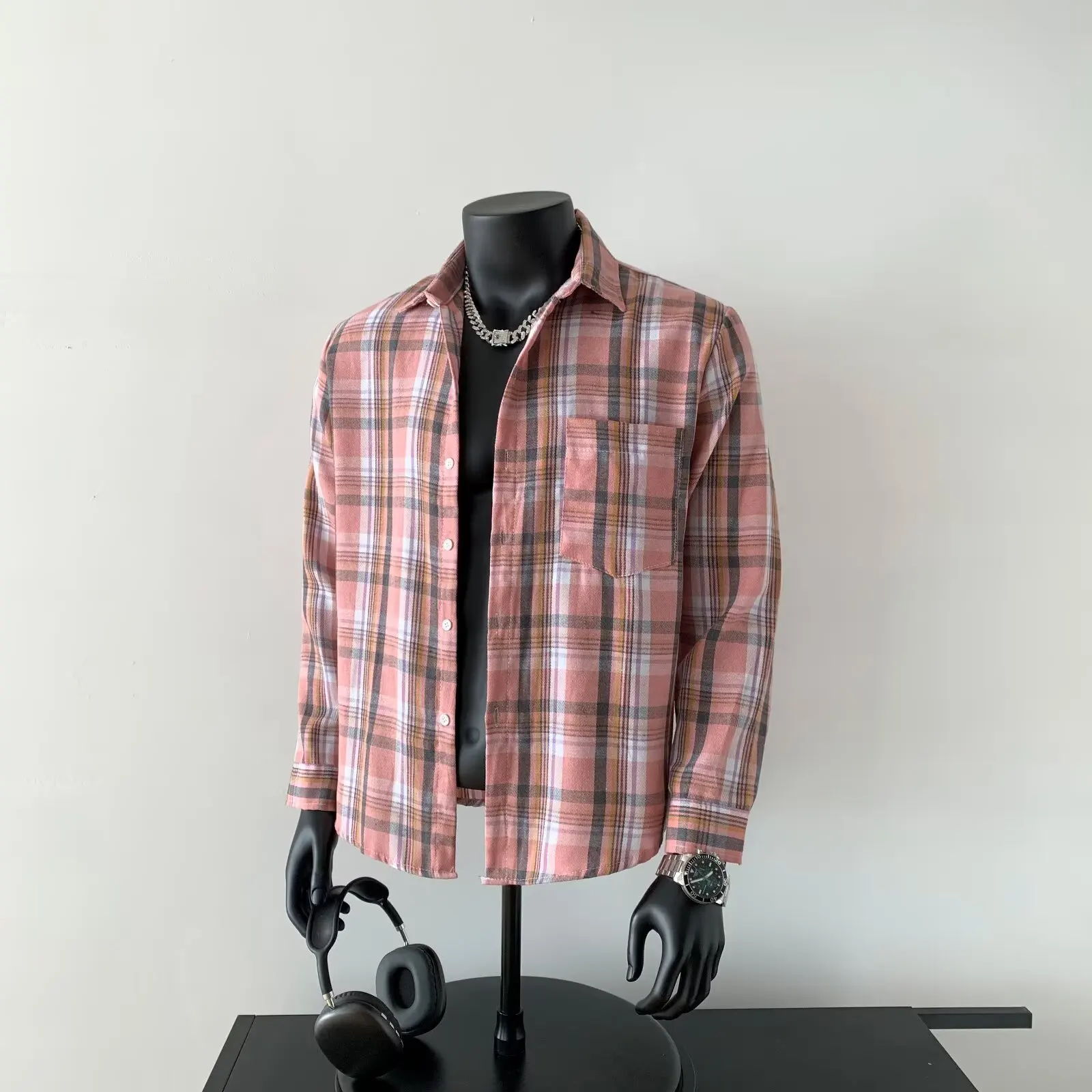 

Slim Fit Long Sleeve Shirt Men's Korean Style Checkered Summer New Thin Youthful Sun Protection Outerwear Casual Polyester Fiber