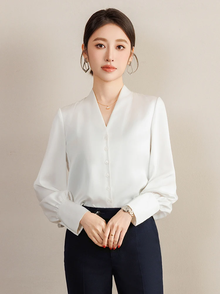 

Ele White V-ne irt Женский приталенный костюм для внутренней одежды Высококачественный костюм для поездок на работу Long Sve irt Clo Owner