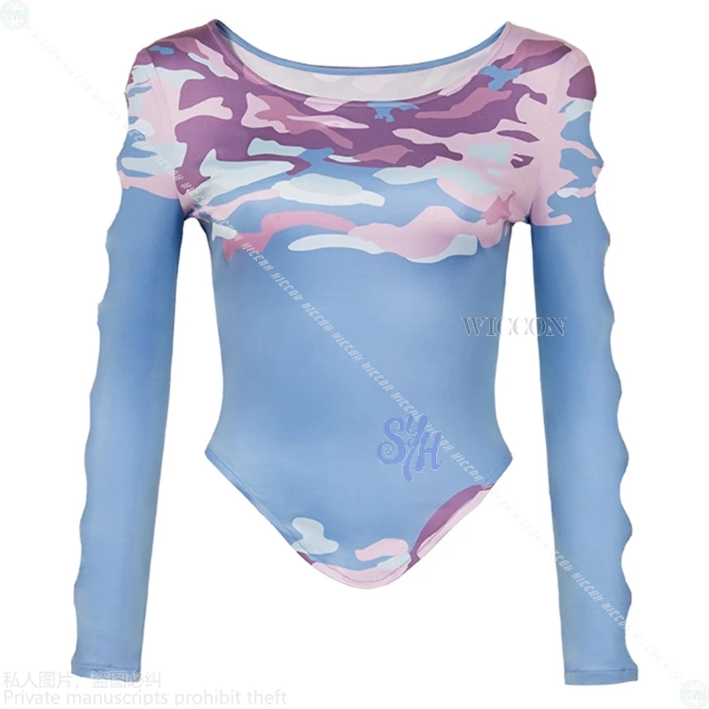 Huntrix Senior Celine Cosplay Kpop Demon Anime disfraz Sexy estampado Yoga elástico manga larga hueco Top pelucas largas Halloween