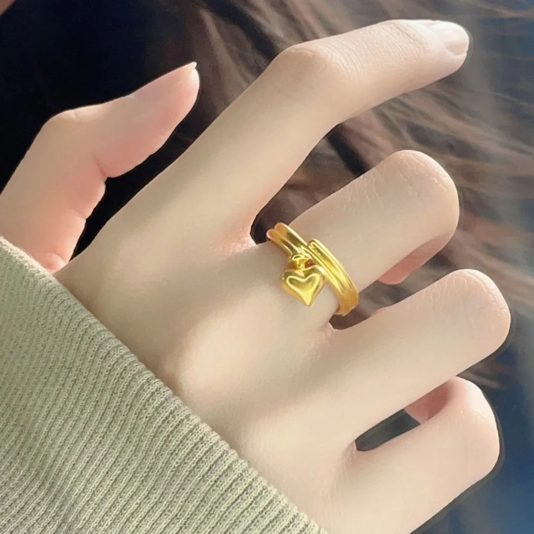 Classic glossy heart-shaped rings for women fashion light luxury high-end charms ring adjustable opening banquet jewelry gift