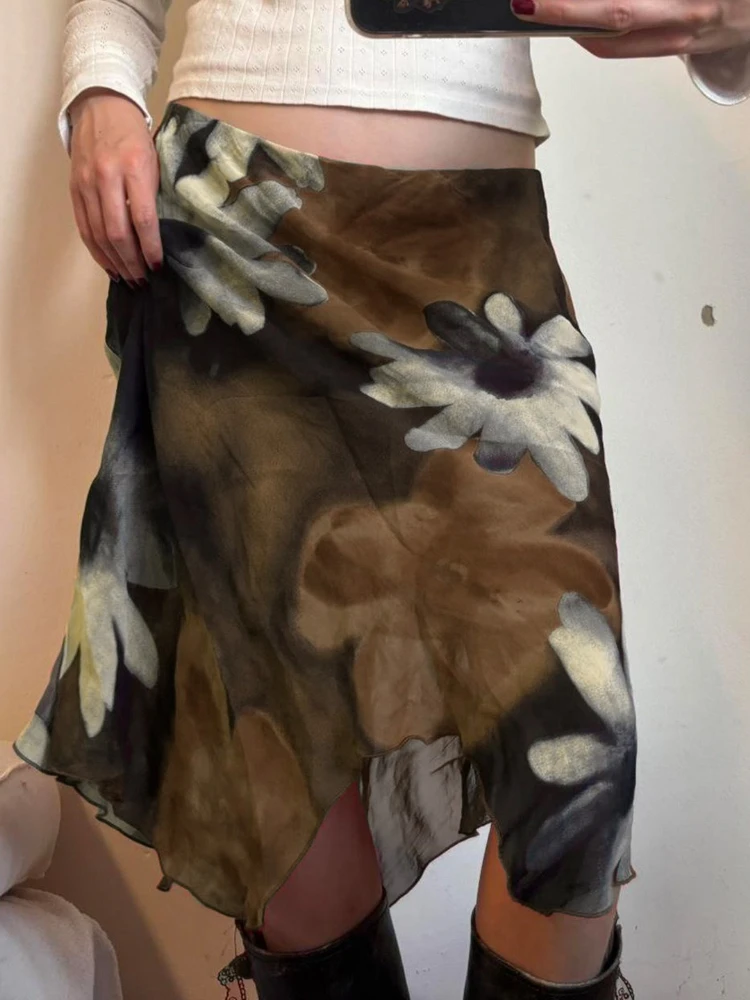 

Korobov Y2k Sweet Mori Girl Style слегка эластичные тонкие марлевые юбки трапециевидной формы с цветочным принтом