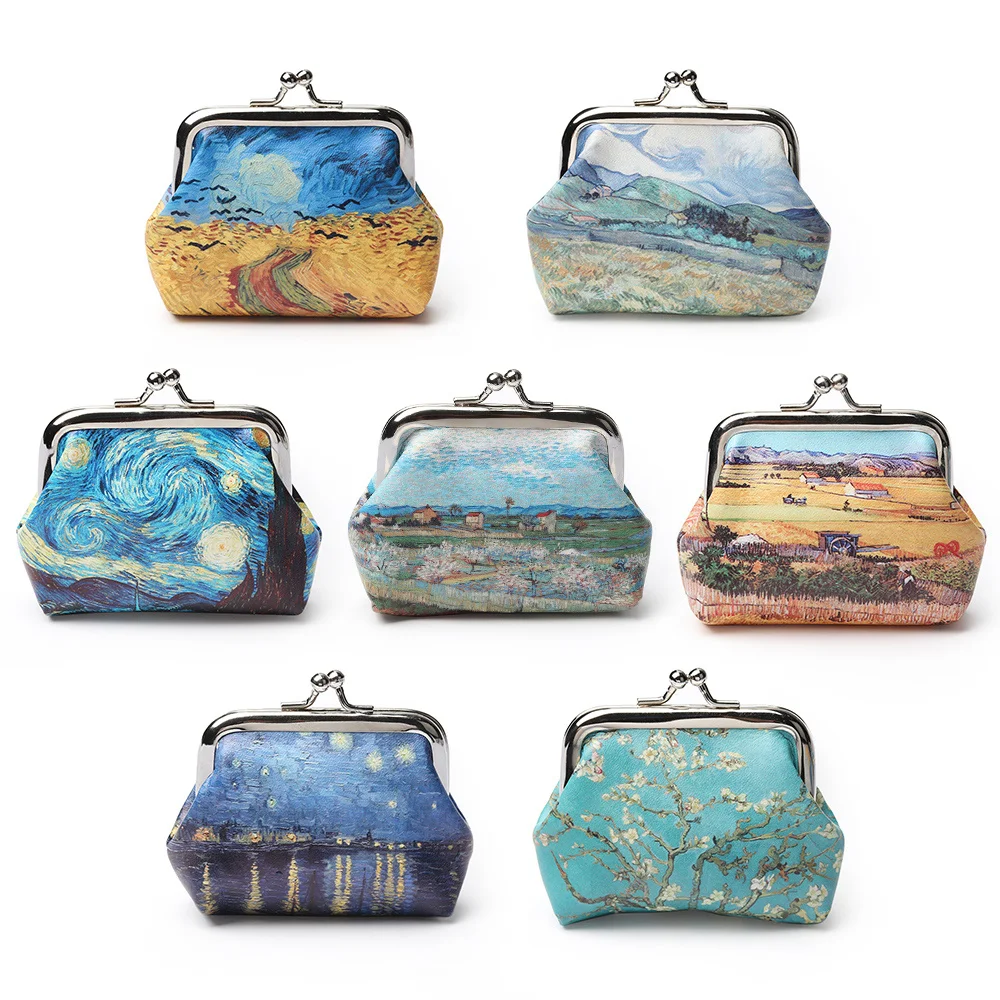 1pc Van Gogh Oil Painting Small Coin Purse, Landscape/Flower Pattern Coin Purse