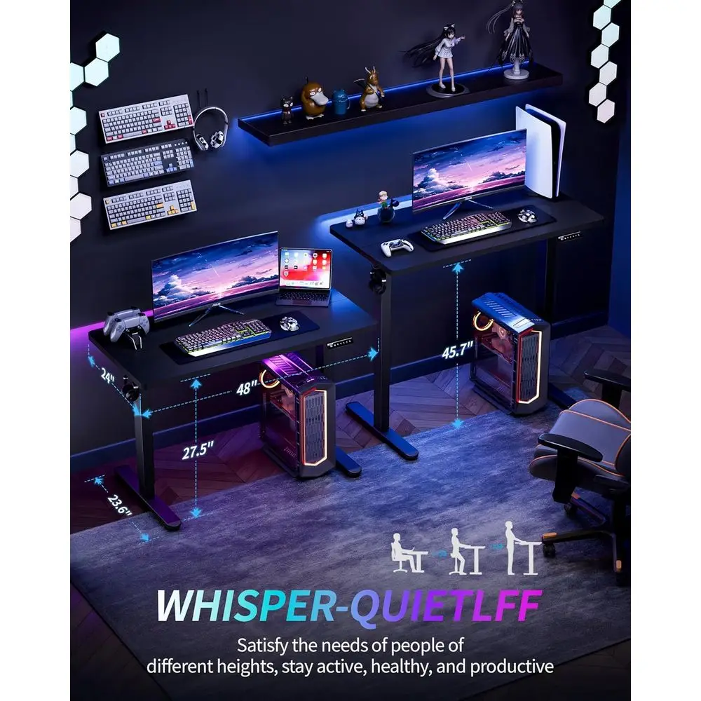 مكتب كهربائي قابل لضبط الارتفاع، 48x24، أسود، للاستخدام المنزلي والمكتبي