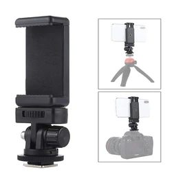 Universal Phone Tripod Mount with Cold Shoe Mount Rotates Adjustable Clamp Holder Smartphone Clip for iPhone 16 Pro Max Samsung