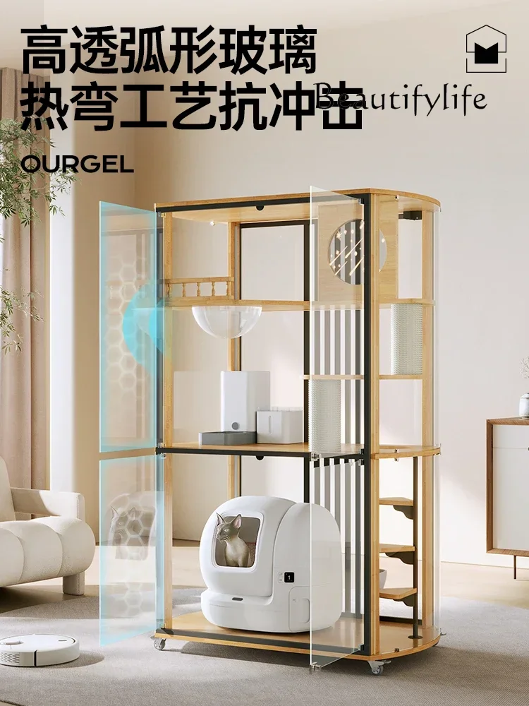 

1184Cat Villa Panoramic Glass Cabinet Home Cat Cage Super Large Space Cat House Smart Litter Box