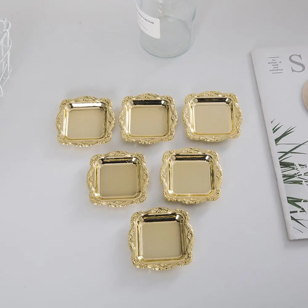 10Pieces Gold Storage Mini Tray Silver Cake Fruit Plate Jewelry Display Plastic Tray Party Sushi Plate For Home Decor