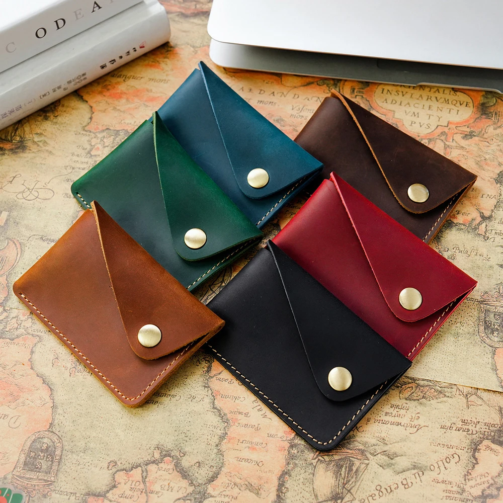 

Mens Vintage Leather Wallet Slim Thin Credit Card Holder RFID Blocking Cash Pocket Snap Button Closure Mini Wallet