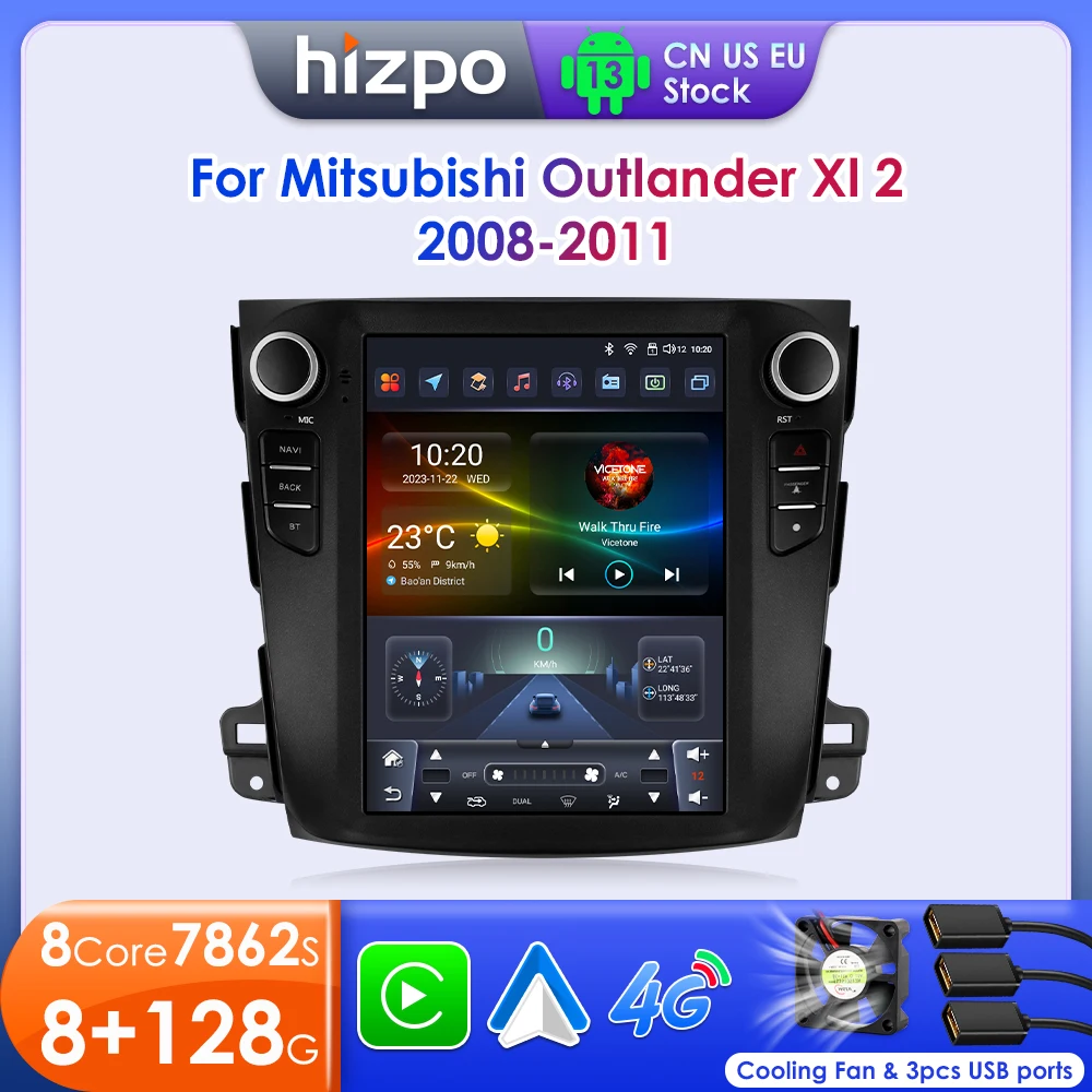 

Hizpo For Tesla Style 8 Core Car Radio for Mitsubishi Outlander 2008-2011 Multimedia 2Din Android 4G Carplay GPS 9.7" Screen DSP