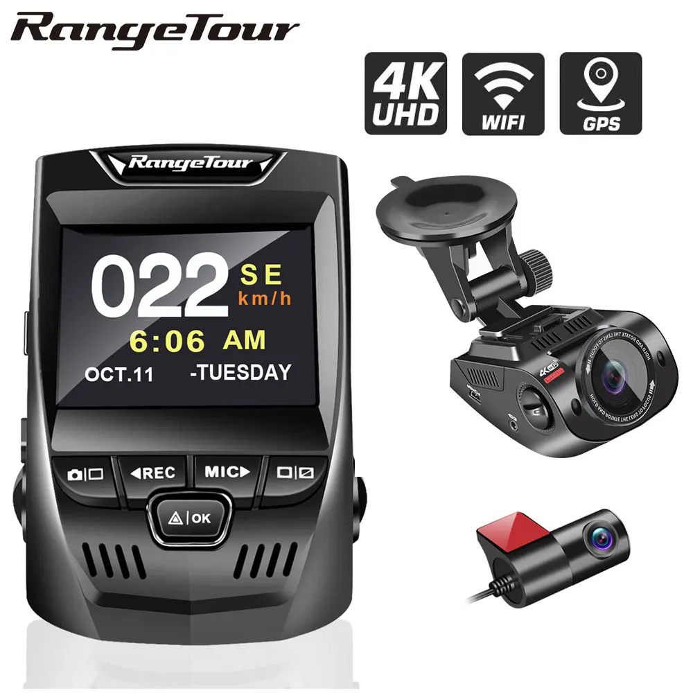 Видеорегистратор с двумя объективами 4K 2160P + 1080P Встроенный GPS WiFi WDR Novatek 96670 Chip 2, Автомобильный видеорегистратор CPL С задней камерой