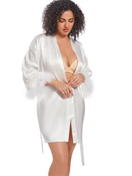 sexy feather robe satin Women's Plus Size Satin Robes plain Short Silky Bathrobes bride Bridesmaid Party Dressing Gown