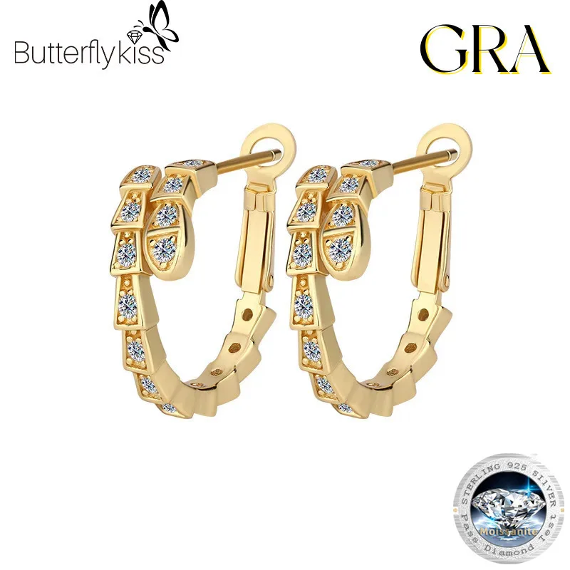 

Butterflykiss Fashion Classic Trend Luxury White Moissanite Design Snake Earring For Charm Women Silver 925 Wedding Jewelry Gift