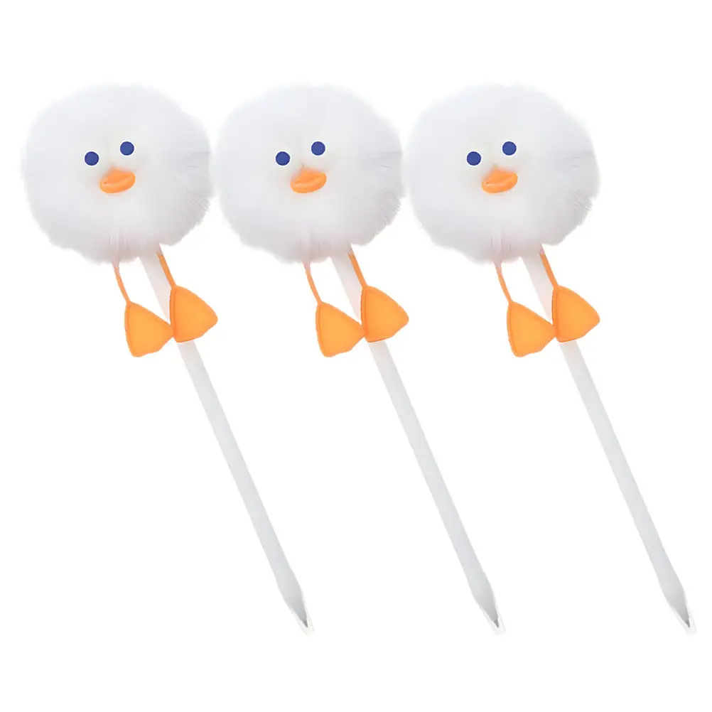 3Pcs Duck Shape Pom Pom Ballpoint Pens Soft Grip Writing Creative Journaling Office School Pompom Ballpoint Pen
