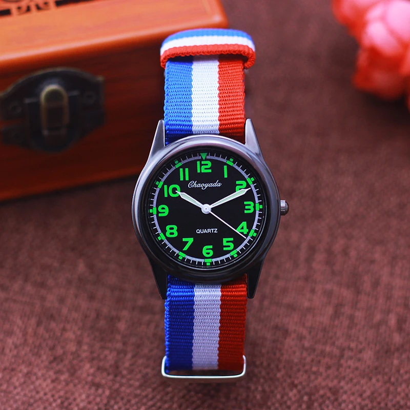 Chaoyada Woman Man Color Stripe Canvas Strap Wrist Watches Children Child Boys Girls Students Fluorescent Digital Test Watches