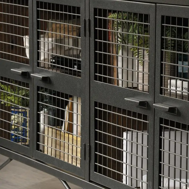 TV-standaard voor tv's tot 60 inch, bruine afwerking, modern design, opbergkast, zit plat tegen de muur, perfect voor woonkamer of