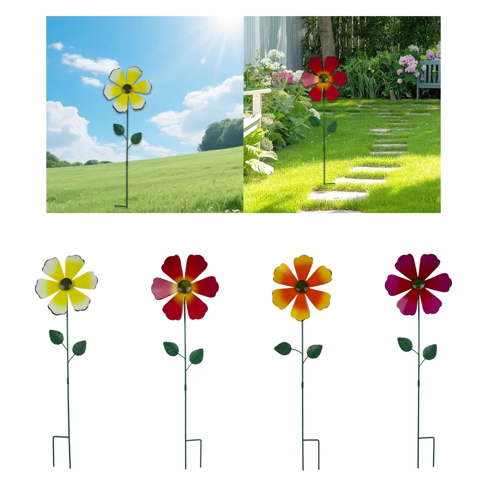 

Metal Flower Decorative Garden Stake Sculpture Ornament Windmill Art Spring Decoration for Lawn Patio Garage Porch Pathway
