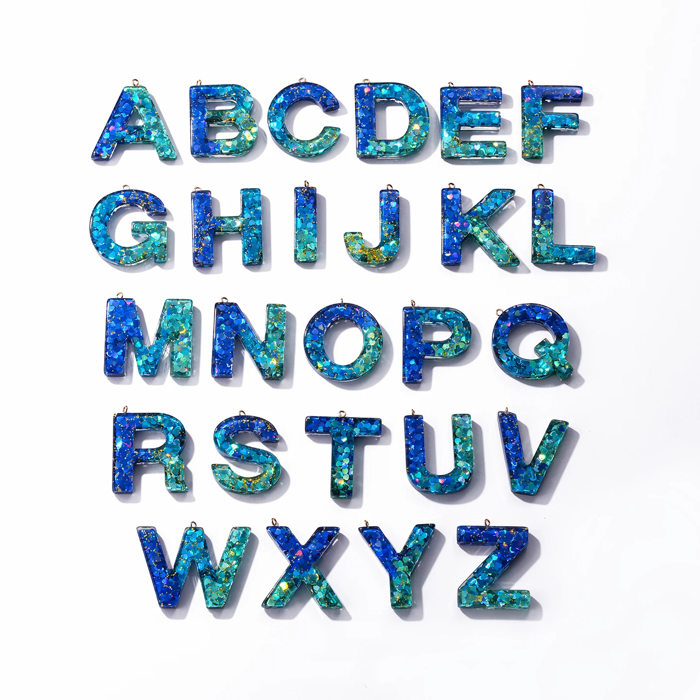 1Pc 26 Letters Resin Blue Heart Sequins Pendant For DIY Handmade Key Chain Bracelet Necklace Earring Jewelry Making  Accessories