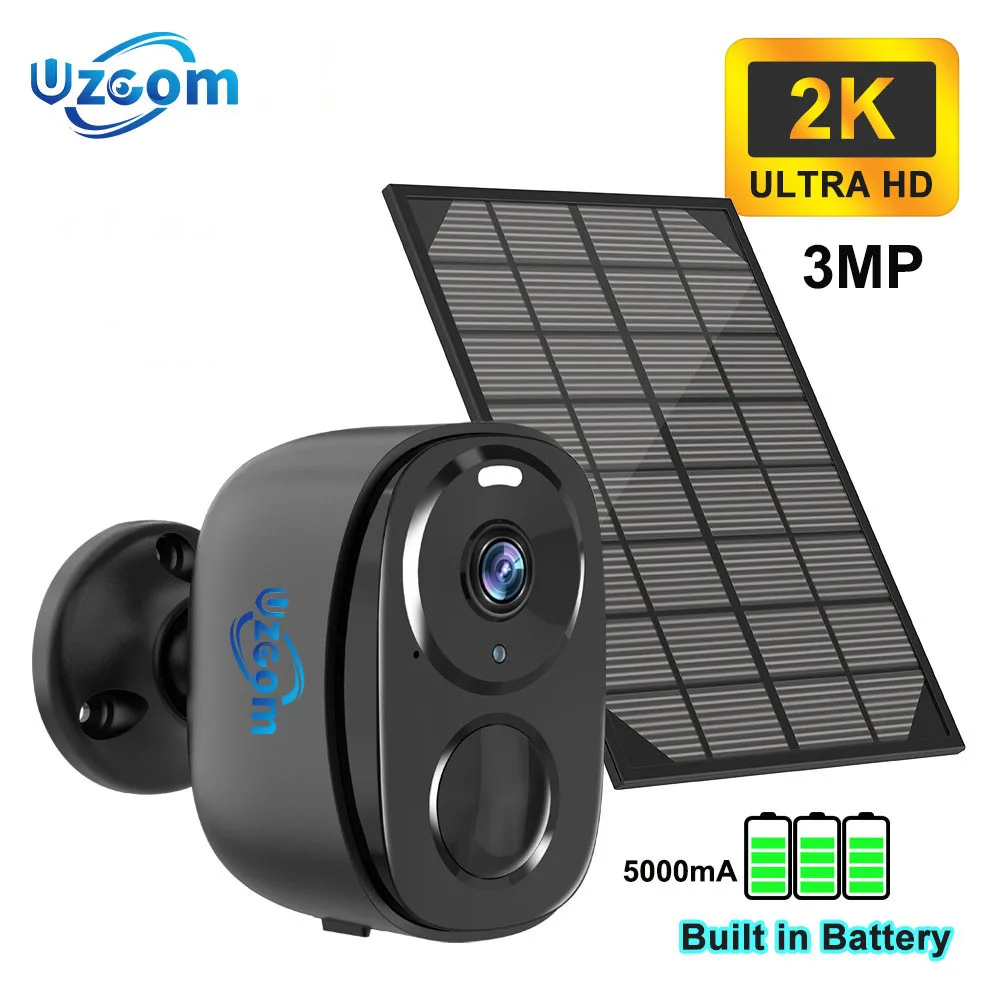 Cámara Solar CCTV de seguridad, cámara con batería de 3MP con visión nocturna a todo Color, cámara de vigilancia wifi para exteriores, protección de