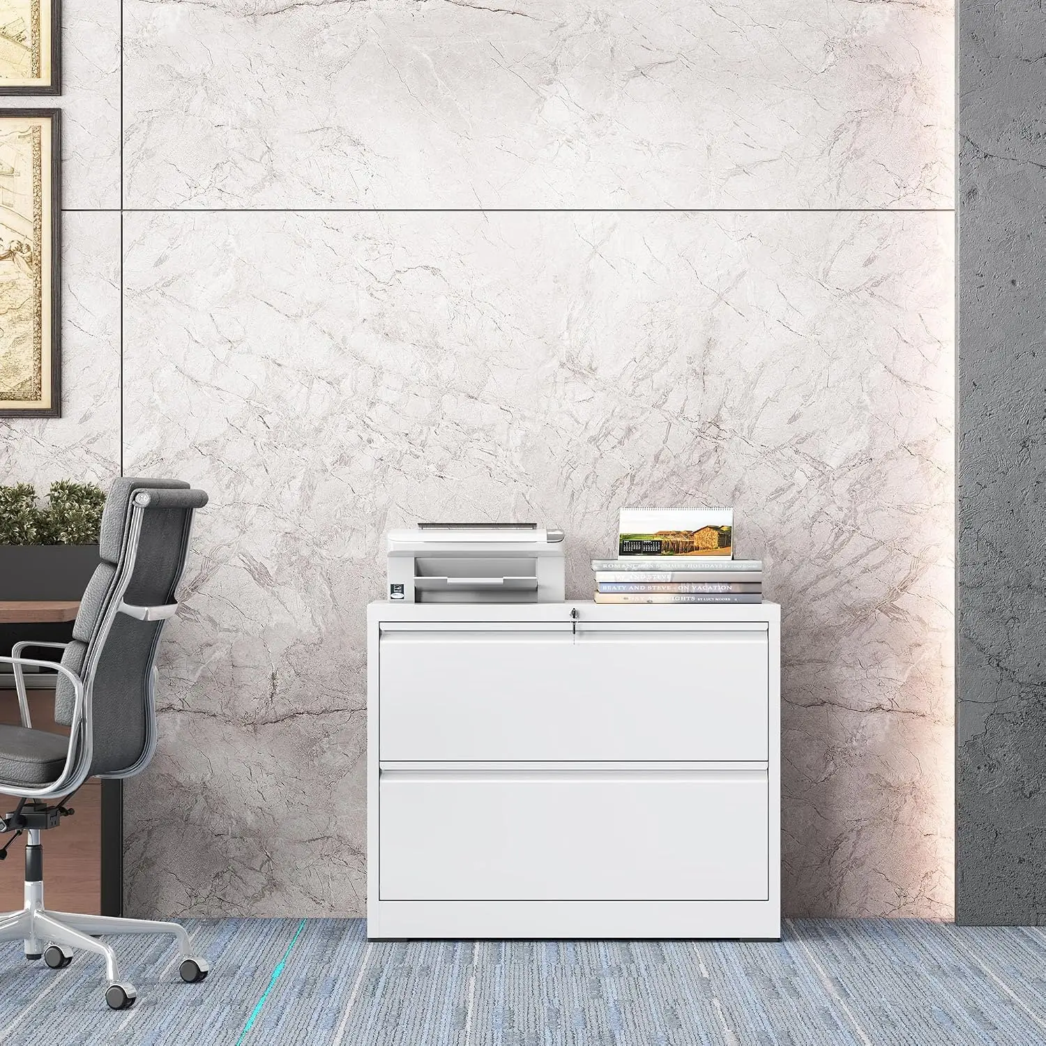 2-Drawer Metal Lateral File Cabinet with Lock, Home Office Storage for Legal/Letter/A4 Documents, 35