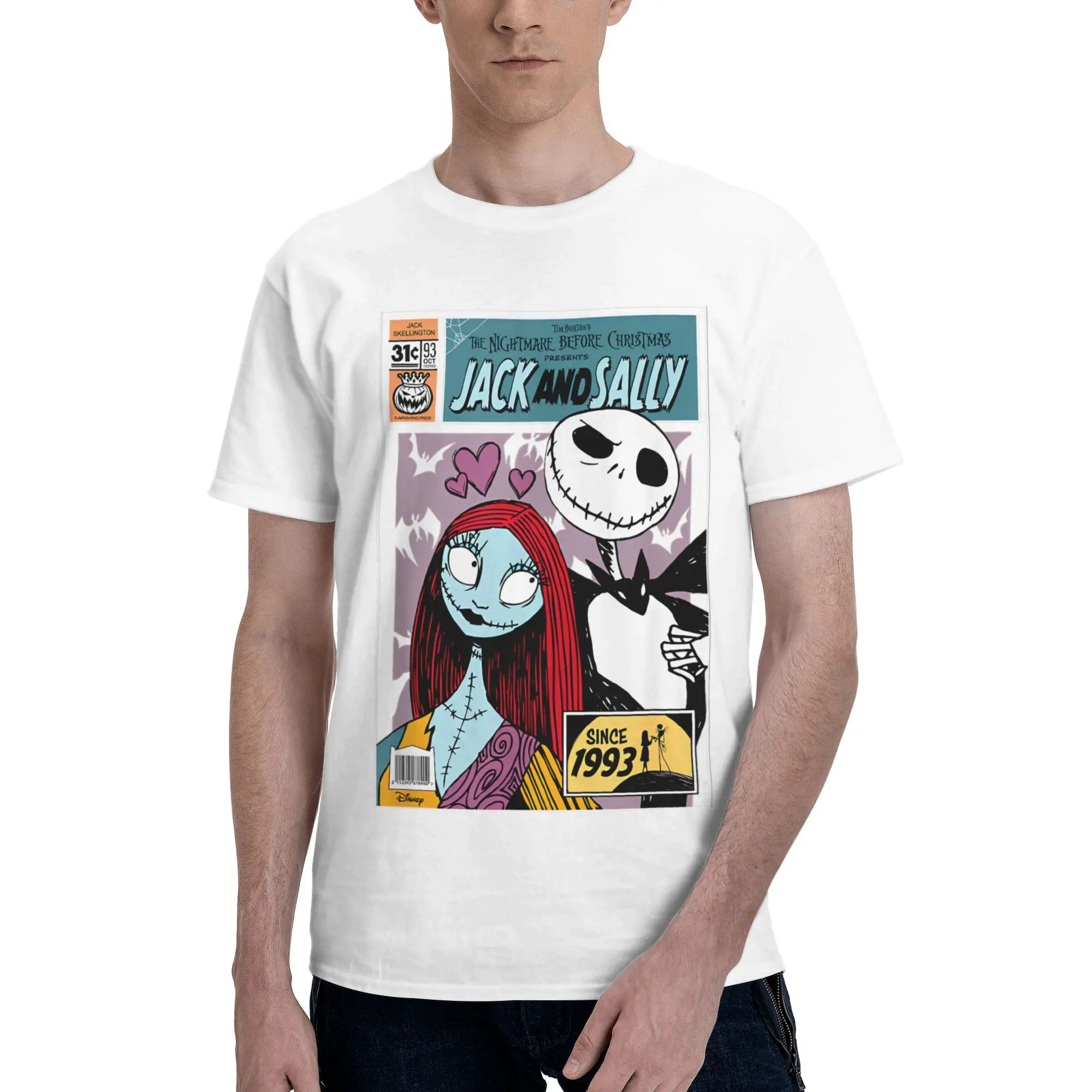 

The Nightmare Before Christmas Jack And Sally Merch Men Women T Shirt 100% Cotton Tee Graphic Print Tops T-shirt